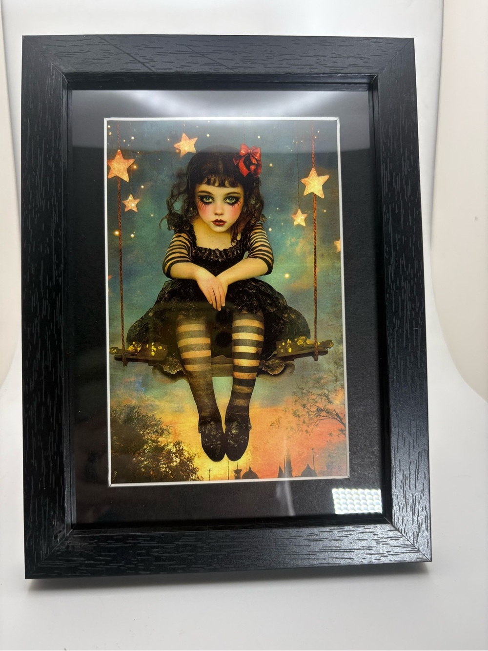 Whimsigoth Star Swing Girl Art Print – Framed 5x7 Gothic Fantasy Decor